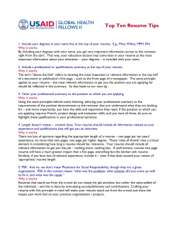 Top Ten Resume Tips - Global Health Fellows Program II