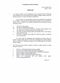 Circular reg. Norms/guidelines for listing of urgent matters during the