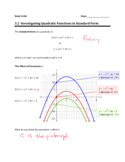 3.2 Investigating Quadratic Functions in Standard Form