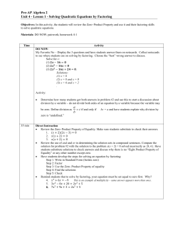 Pre-AP Algebra 2 Unit 4 - Lesson 1 - Solving Quadratic