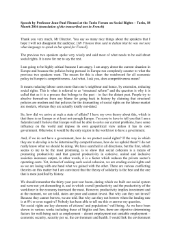 Speech by Professor Jean-Paul Fitoussi at the Turin Forum on