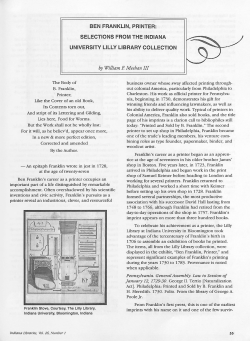 ben franklin, printer: selections from the indiana university lilly library