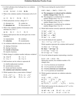 Oxidation Reduction Practice Exam