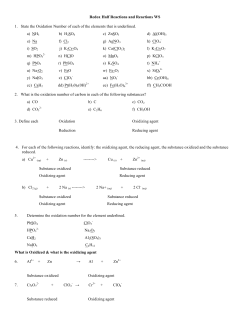 Redox Half Reactions and Reactions WS 1. State the Oxidation