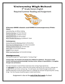9 Grade Honors English Required Summer Reading and Assignment