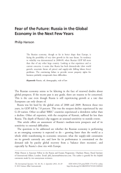 Fear of the Future: Russia in the Global Economy in the Next Few