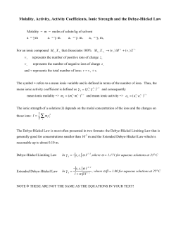 Molality, Activity, Activity Coefficients, Ionic Strength and the Debye