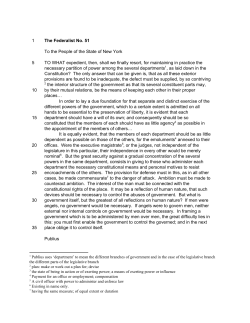 1 5 10 15 20 25 30 35 The Federalist No. 51 To the People of the