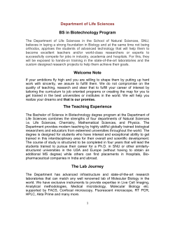 Department of Life Sciences BS in Biotechnology Program Welcome