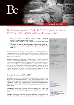 Be: Revenues equal to &euro;/ mln 31.2, 39.5% generated abroad
