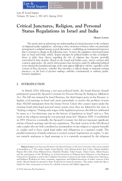 Critical Junctures, Religion, and Personal Status Regulations in
