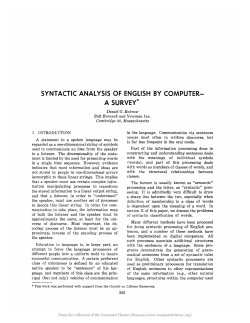 SYNT AeTle ANALYSIS OF ENGLISH BY COMPUTER
