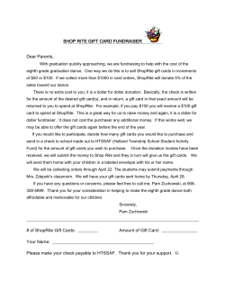 SHOP RITE GIFT CARD FUNDRAISER Dear Parents