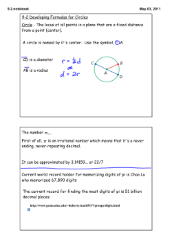 9-2 Developing Formulas for Circles Circle