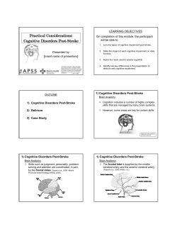 Practical Considerations: Cognitive Disorders Post-Stroke