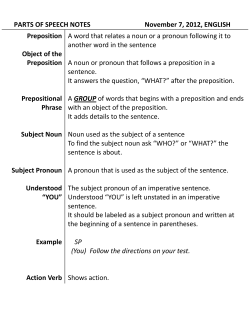 Preposition Object of the Preposition Prepositional Phrase Subject
