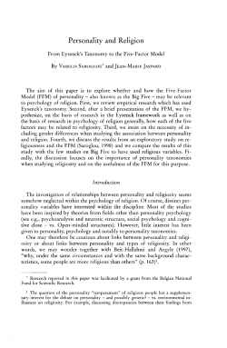 Personality and Religion From Eysenck`s Taxonomy to the Five