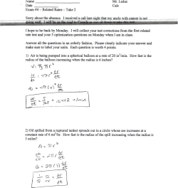 JName Date Exam #4 - Related Rates - Take 2 Mr