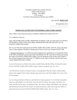 EUGENE JAMES WILLIAMS, ESTATE Office of the Executor General