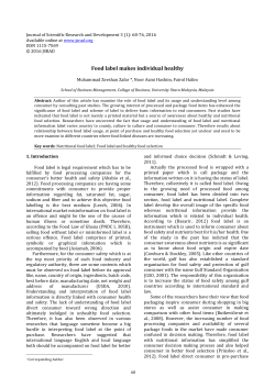 Food label makes individual healthy - journal of scientific research