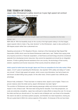 Japan cites Shinkansen`s safety record as it eyes high