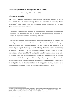 Polish conceptions of the intelligentsia and its calling