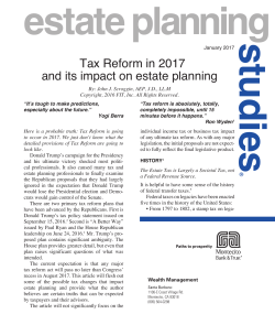 Tax Reform in 2017 and its impact on estate planning