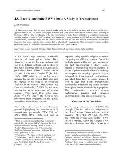 J.S. Bach`s Lute Suite BWV 1006a: A Study in Transcription
