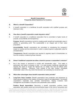 FAQs Investors 6_9 - Benefit Corporation