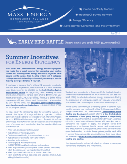 Summer Incentives - Mass Energy Consumers Alliance