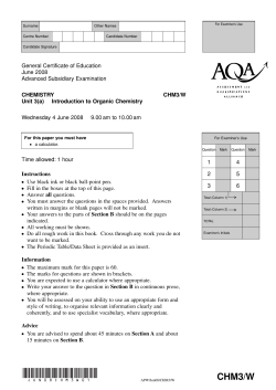 A-level Chemistry Question paper Unit 3/W - Introduction to