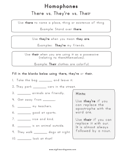 They`re vs There vs Their Homophone Worksheet