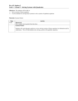 Pre-AP Algebra 2 Unit 4 – Lesson 9 – Solving Systems