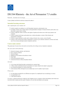 KTH | DS1364 Rhetoric - the Art of Persuasion 7.5 credits
