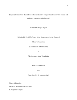 English Literature texts chosen for in-school study