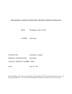 The Bosnian Crisis of 1992 - University Center for International Studies