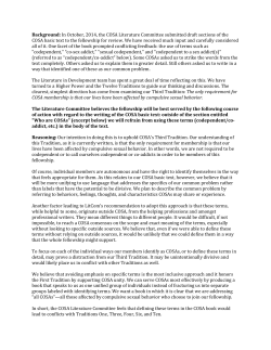 Background: In October, 2014, the COSA Literature