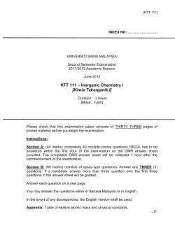 KTT 111 &ndash; Inorganic Chemistry I [Kimia Takorganik I]