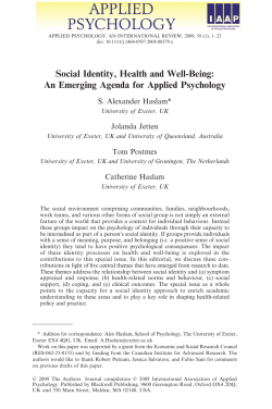 Social Identity, Health and Well-Being