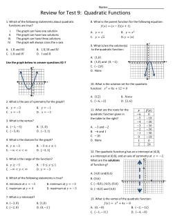 Review Test 9: Quadratic Functions