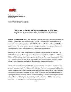 PBC Linear to Exhibit 3DP Unlimited Printer at ATX West