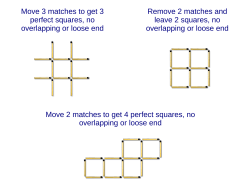 Move 3 matches to get 3 perfect squares, no overlapping or loose