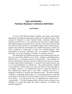 ORAL TRADITION 11.1 - Epic and Identity: National, Regional
