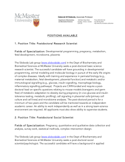 POSITIONS AVAILABLE 1. Position Title: Postdoctoral Research