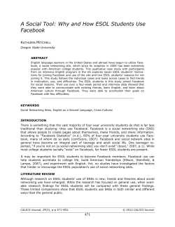 A Social Tool: Why and How ESOL Students Use Facebook