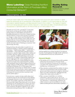 Menu Labeling: Does Providing Nutrition Information at the Point of
