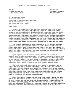 Falcons and Me V: To Train a Hawk - Institute of Current World Affairs