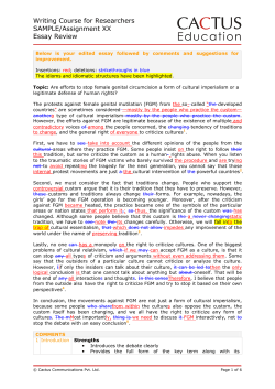 Writing Course for Researchers SAMPLE/Assignment XX Essay