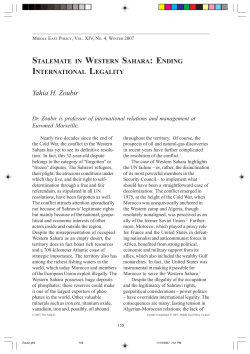 Stalemate in Western Sahara: Ending International Legality