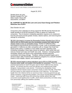 August 22, 2015 Senator Kevin de Le&oacute;n Senate President Pro Tem